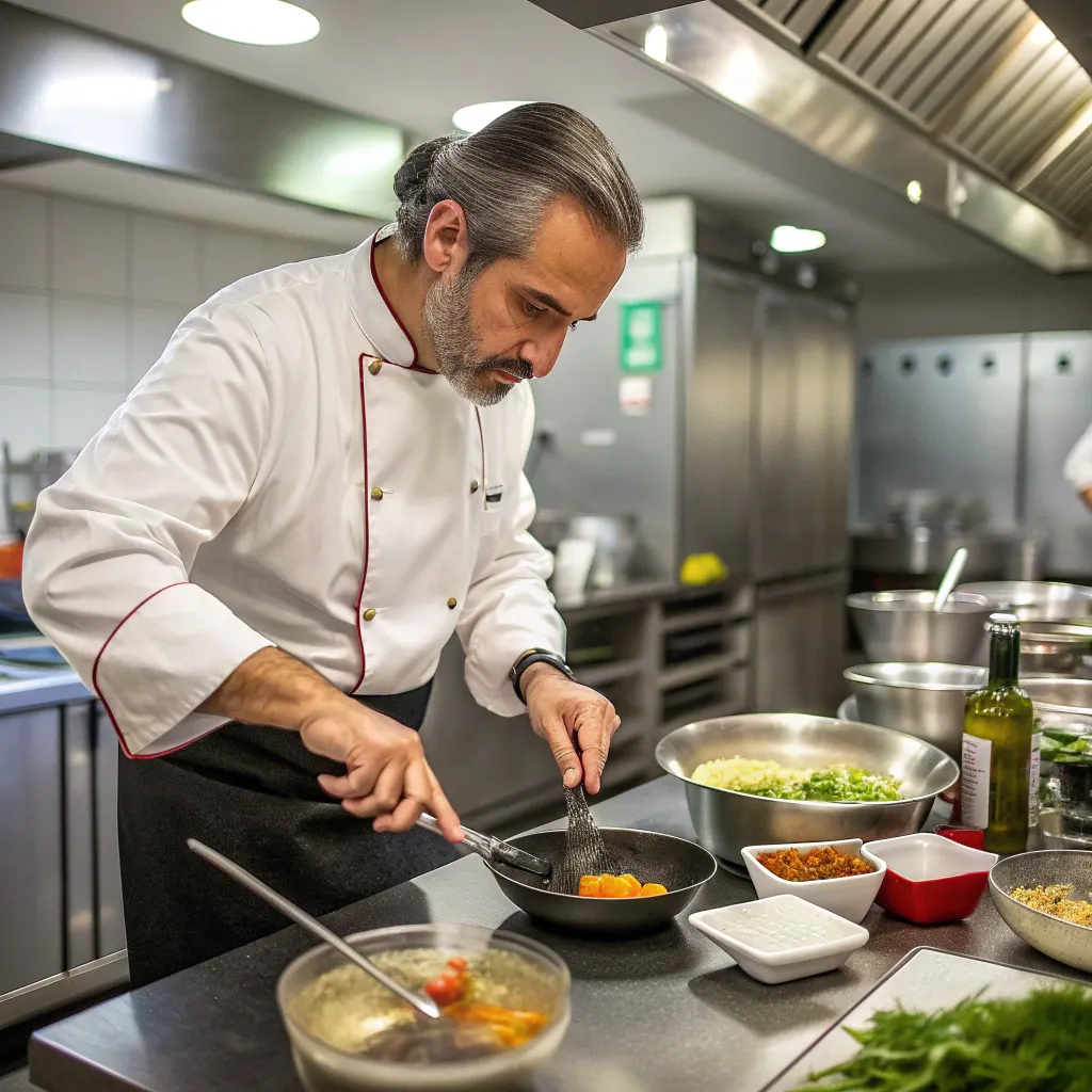 Chef demonstrating cooking techniques
