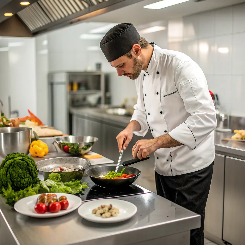 Professional chef demonstrating cooking techniques